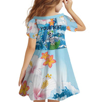 Personalized Hawaii Hula Girl Skeleton Dancing Kid Short Sleeve Dress Hibiscus Tribal Shark