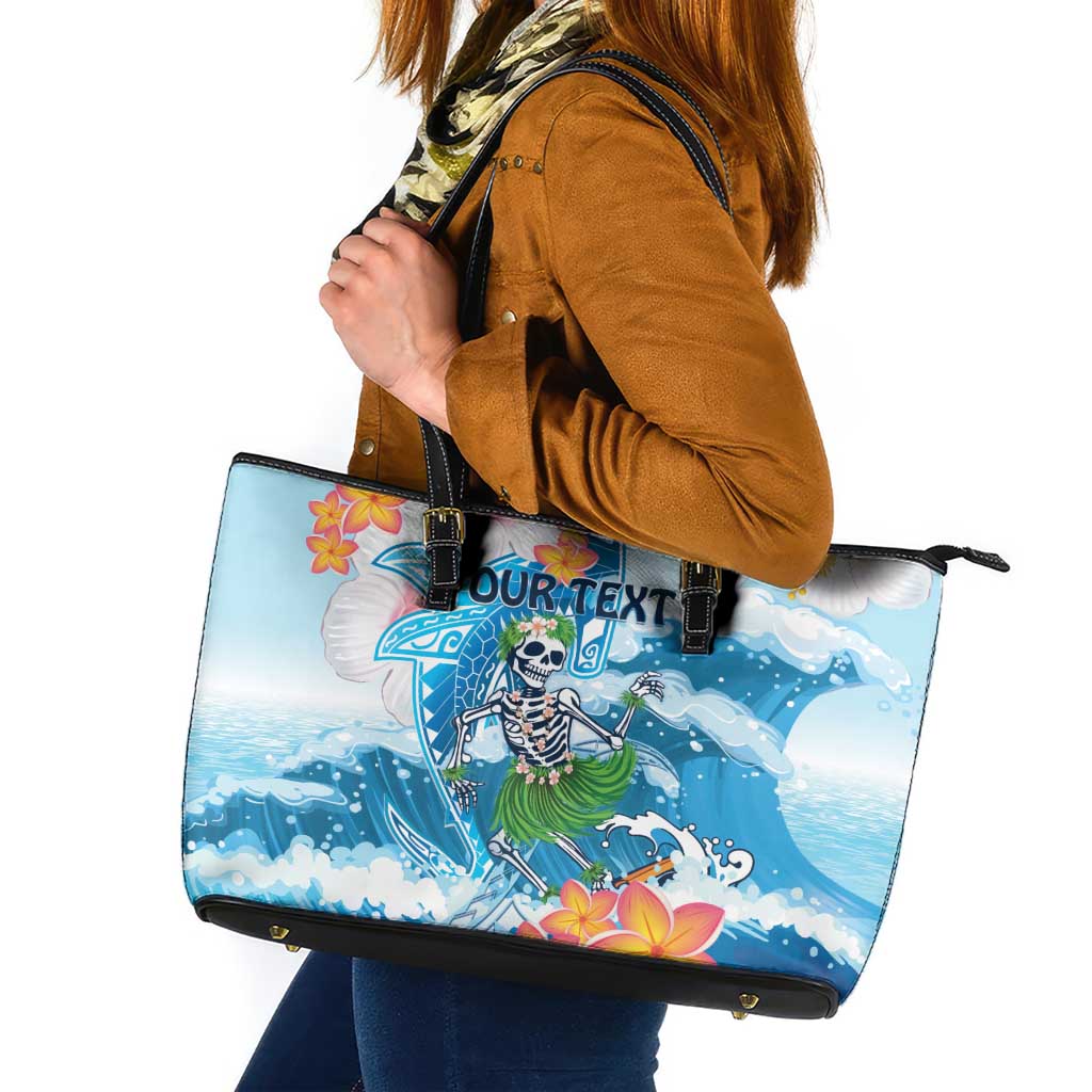 Personalized Hawaii Hula Girl Skeleton Dancing Leather Tote Bag Hibiscus Tribal Shark LT01 Blue - Polynesian Pride