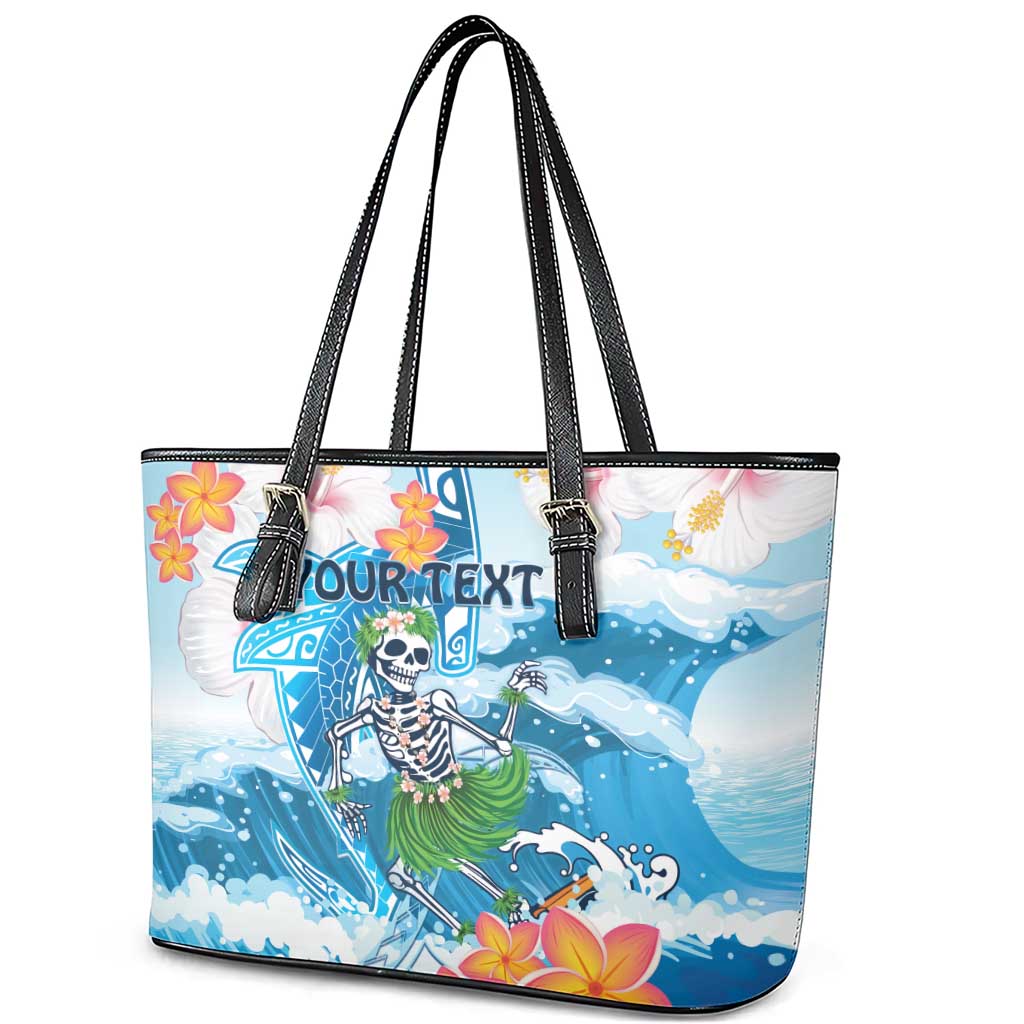 Personalized Hawaii Hula Girl Skeleton Dancing Leather Tote Bag Hibiscus Tribal Shark