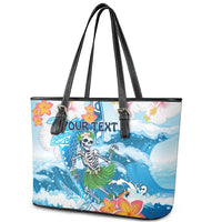 Personalized Hawaii Hula Girl Skeleton Dancing Leather Tote Bag Hibiscus Tribal Shark