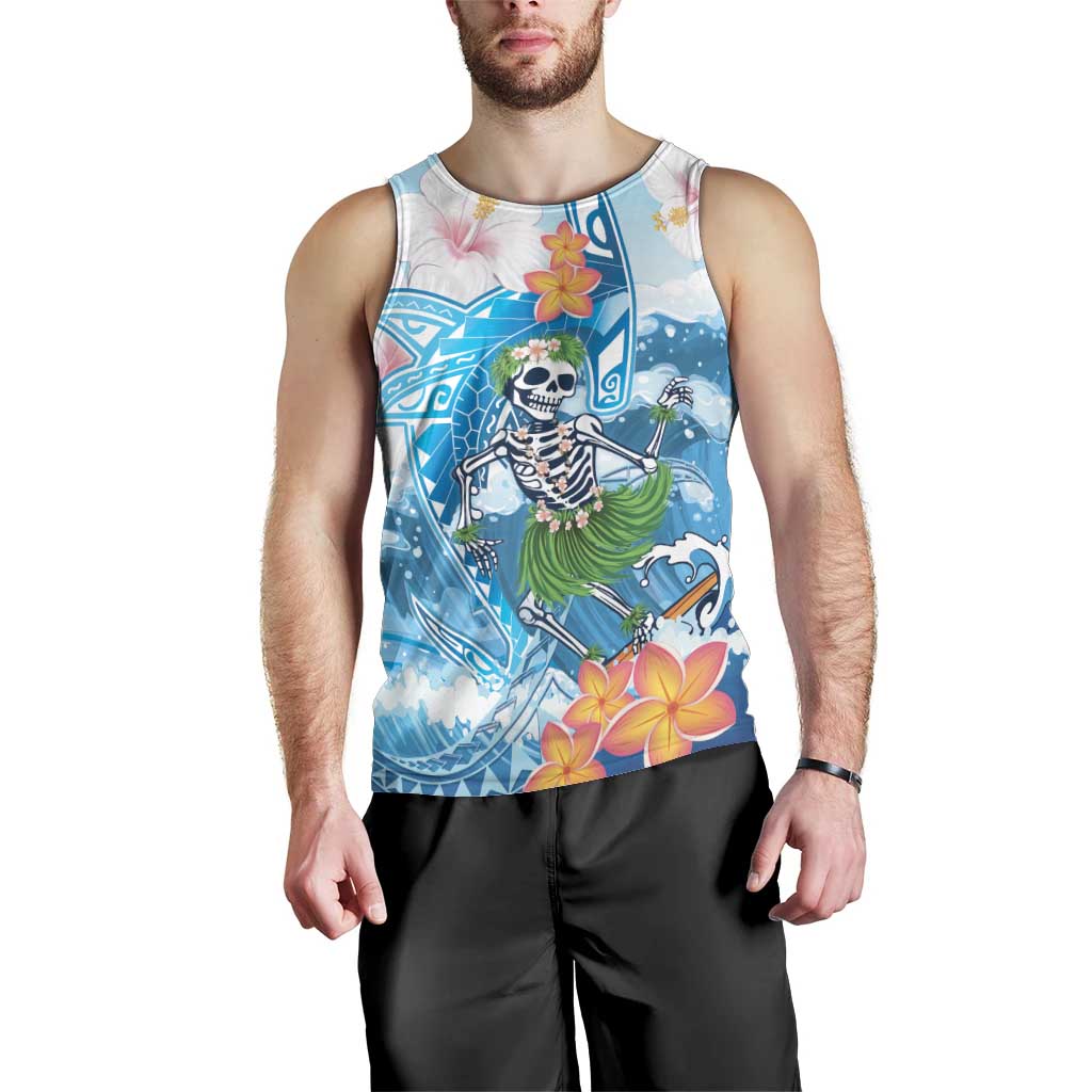 Personalized Hawaii Hula Girl Skeleton Dancing Men Tank Top Hibiscus Tribal Shark