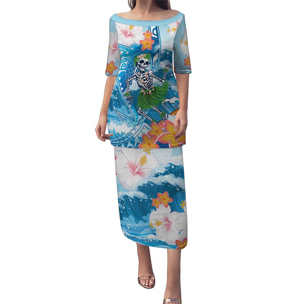 Personalized Hawaii Hula Girl Skeleton Dancing Puletasi Hibiscus Tribal Shark
