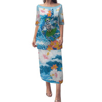 Personalized Hawaii Hula Girl Skeleton Dancing Puletasi Hibiscus Tribal Shark