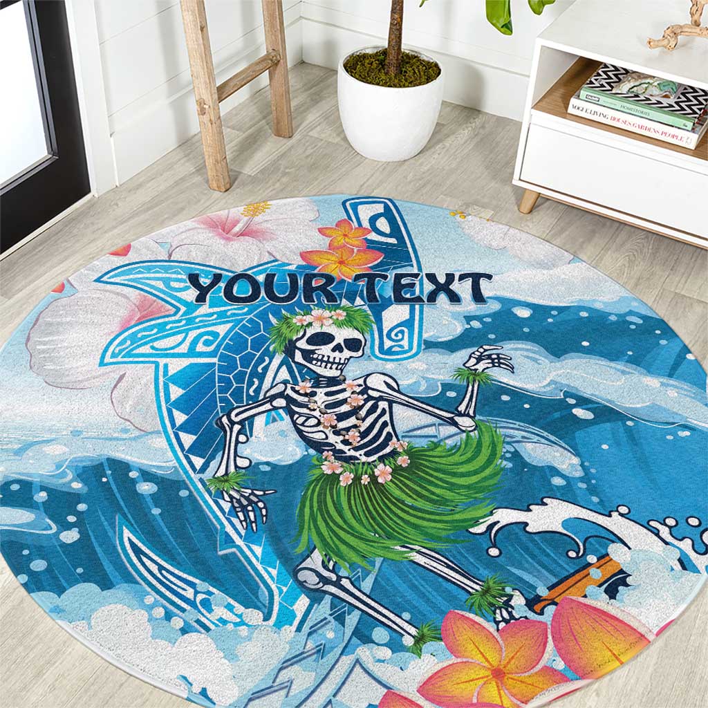 Personalized Hawaii Hula Girl Skeleton Dancing Round Carpet Hibiscus Tribal Shark LT01 Blue - Polynesian Pride