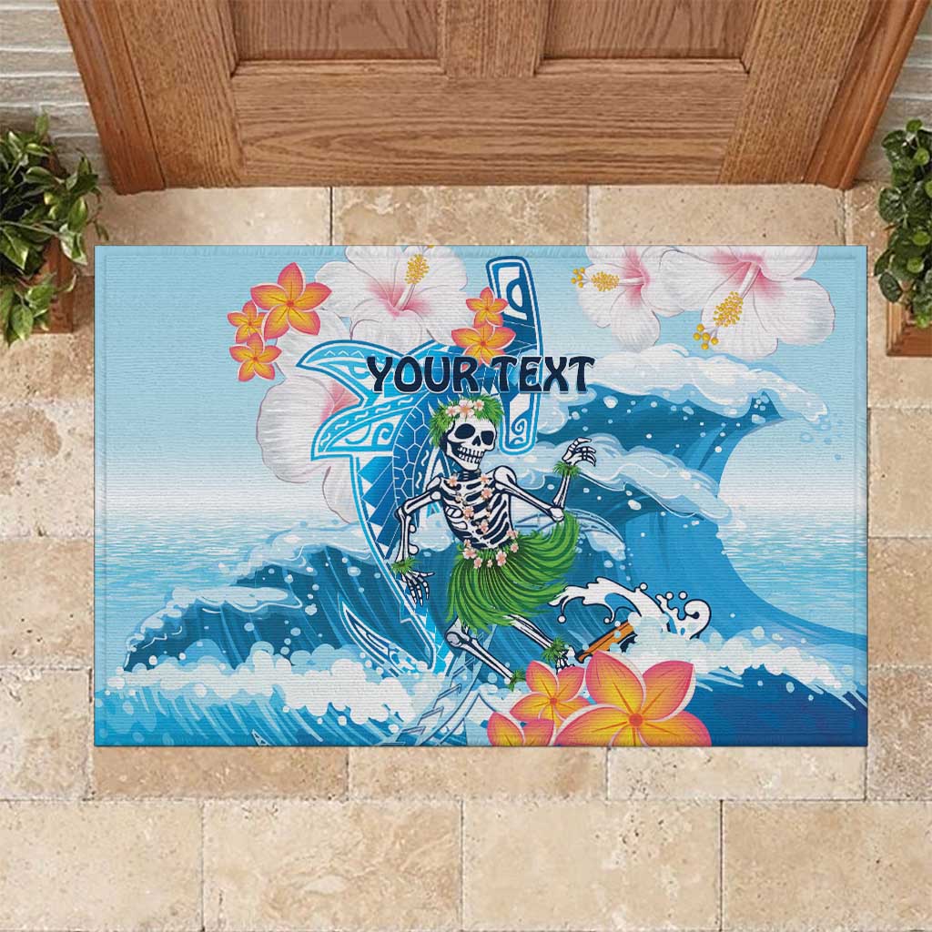 Personalized Hawaii Hula Girl Skeleton Dancing Rubber Doormat Hibiscus Tribal Shark LT01 Blue - Polynesian Pride