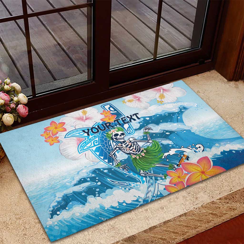 Personalized Hawaii Hula Girl Skeleton Dancing Rubber Doormat Hibiscus Tribal Shark