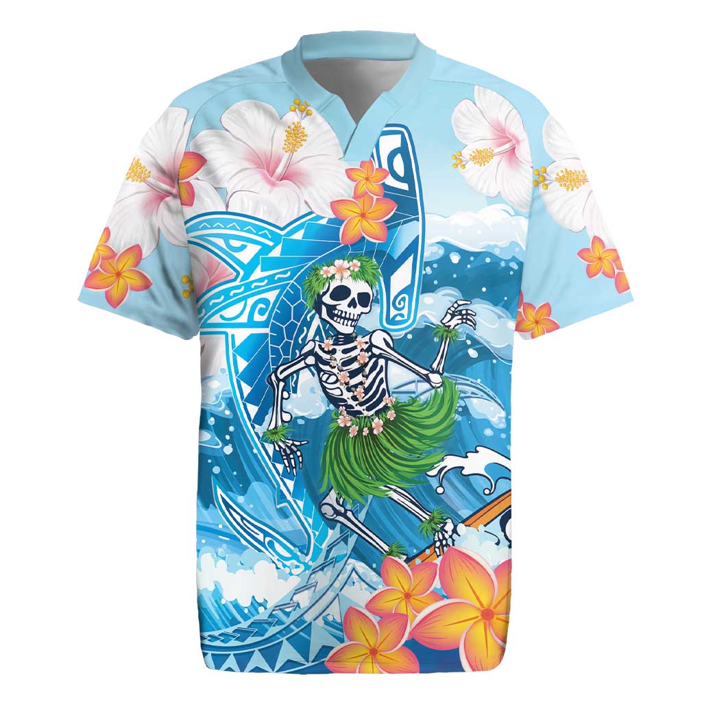 Personalized Hawaii Hula Girl Skeleton Dancing Rugby Jersey Hibiscus Tribal Shark