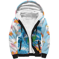 Personalized Hawaii Hula Girl Skeleton Dancing Sherpa Hoodie Hibiscus Tribal Shark