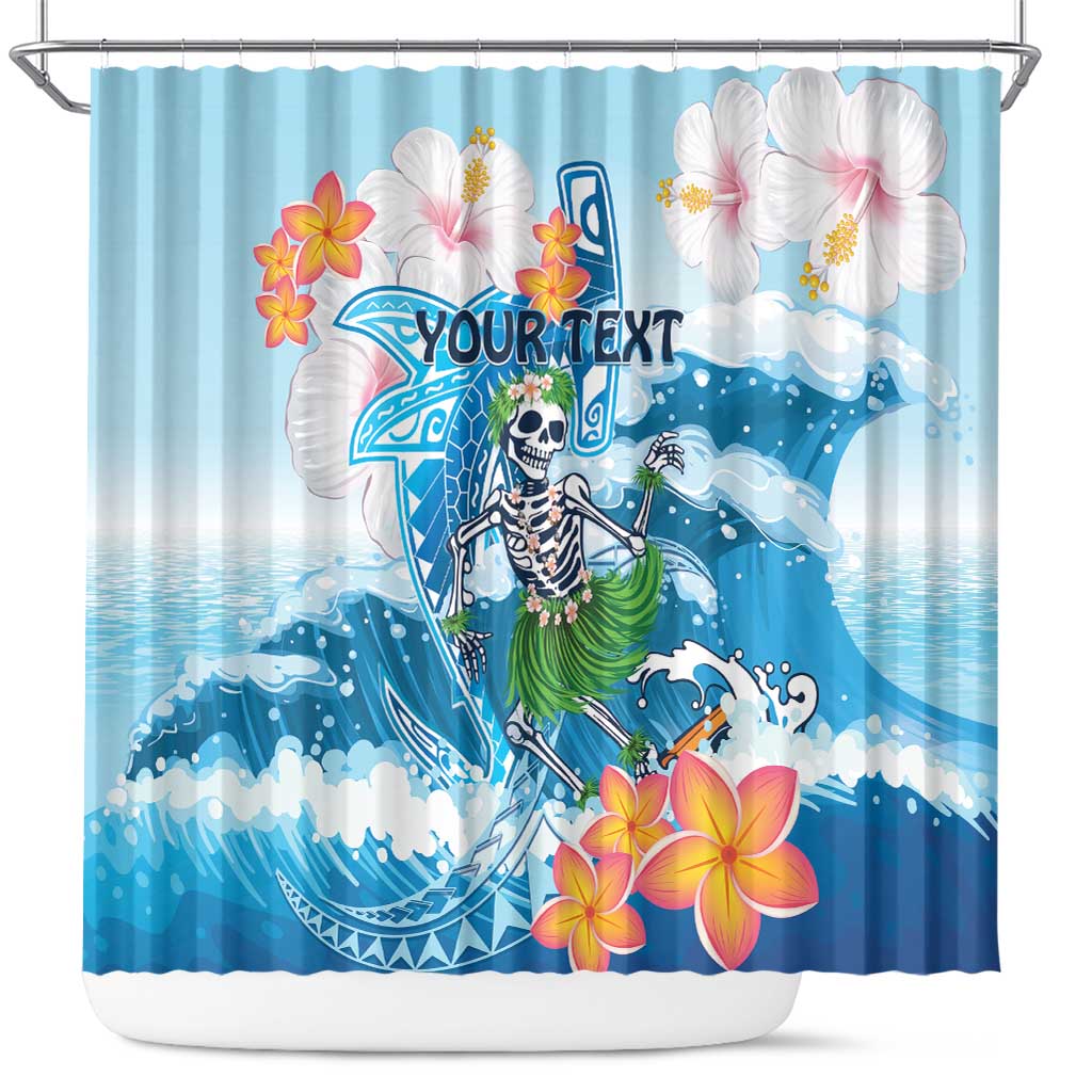 Personalized Hawaii Hula Girl Skeleton Dancing Shower Curtain Hibiscus Tribal Shark LT01 Blue - Polynesian Pride
