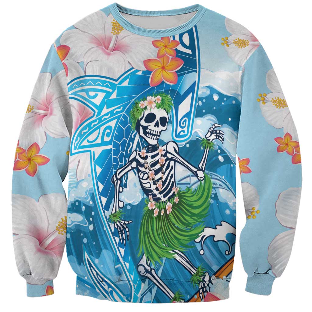 Personalized Hawaii Hula Girl Skeleton Dancing Sweatshirt Hibiscus Tribal Shark LT01 Unisex Blue - Polynesian Pride
