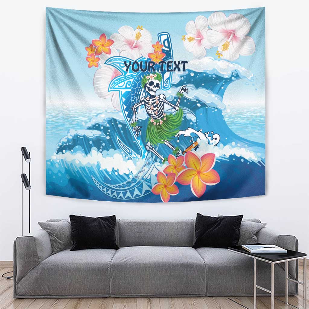 Personalized Hawaii Hula Girl Skeleton Dancing Tapestry Hibiscus Tribal Shark LT01 Blue - Polynesian Pride
