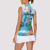 Personalized Hawaii Hula Girl Skeleton Dancing Women Sleeveless Polo Shirt Hibiscus Tribal Shark