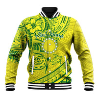 Kia Orana Cook Islands Baseball Jacket Turtle Yellow Green Polynesian Pattern LT01 Unisex Green - Polynesian Pride