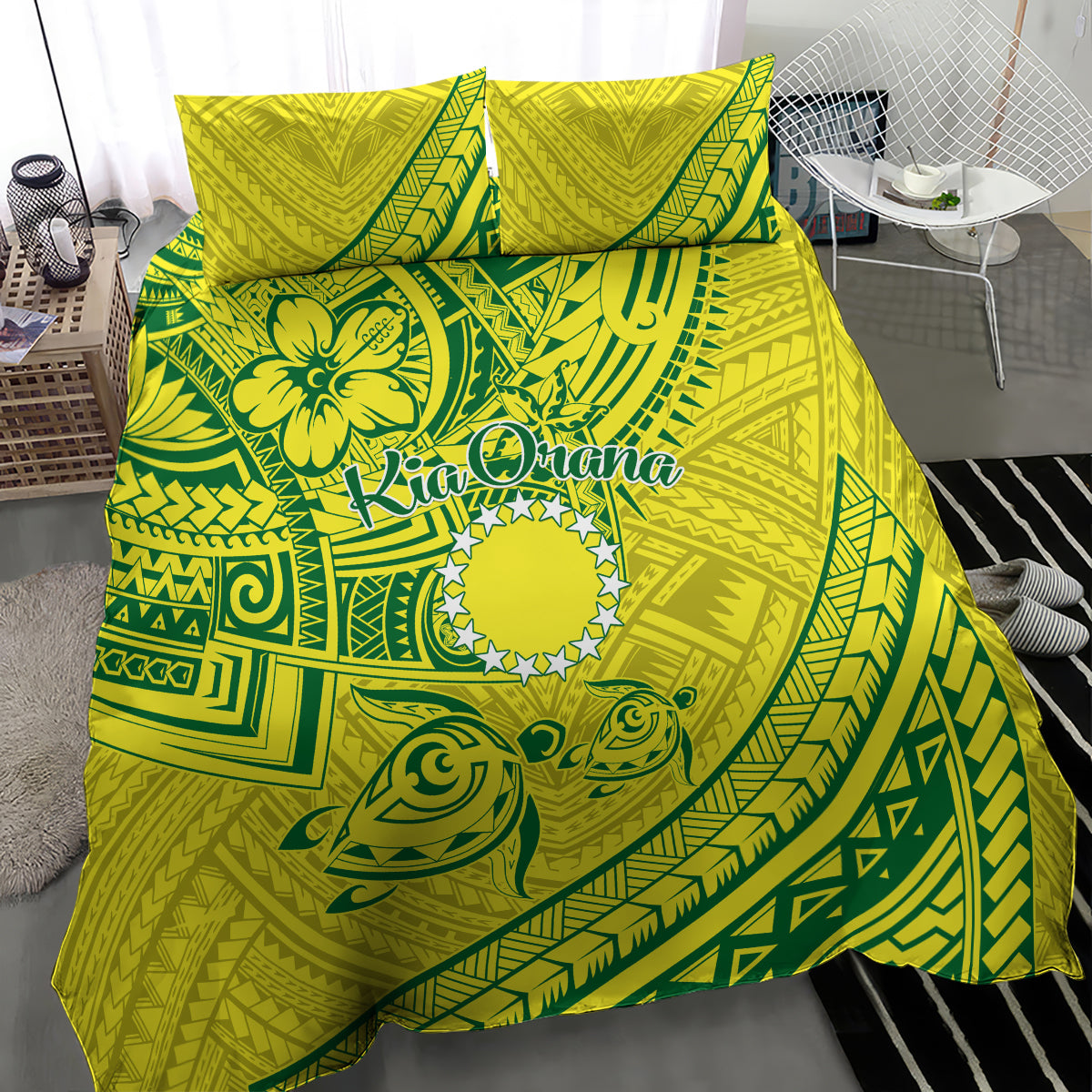 Kia Orana Cook Islands Bedding Set Turtle Yellow Green Polynesian Pattern LT01 - Polynesian Pride