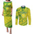 Kia Orana Cook Islands Couples Matching Puletasi Dress and Long Sleeve Button Shirt Turtle Yellow Green Polynesian Pattern LT01 Green - Polynesian Pride