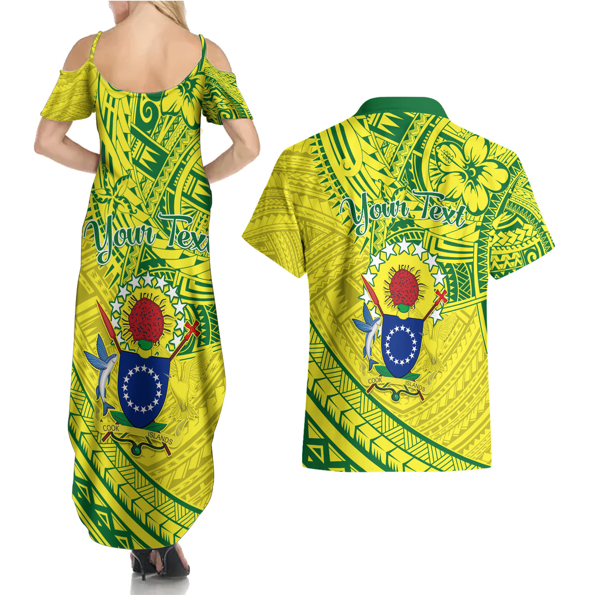 Kia Orana Cook Islands Couples Matching Summer Maxi Dress and Hawaiian Shirt Turtle Yellow Green Polynesian Pattern LT01 - Polynesian Pride