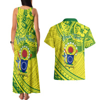 Kia Orana Cook Islands Couples Matching Tank Maxi Dress and Hawaiian Shirt Turtle Yellow Green Polynesian Pattern LT01 - Polynesian Pride