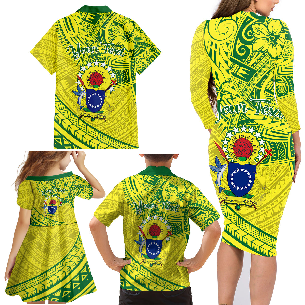 Kia Orana Cook Islands Family Matching Long Sleeve Bodycon Dress and Hawaiian Shirt Turtle Yellow Green Polynesian Pattern LT01 - Polynesian Pride