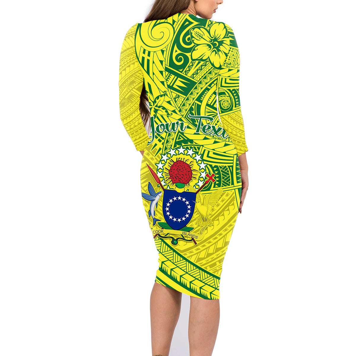 Kia Orana Cook Islands Family Matching Long Sleeve Bodycon Dress and Hawaiian Shirt Turtle Yellow Green Polynesian Pattern LT01 - Polynesian Pride