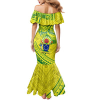 Kia Orana Cook Islands Family Matching Mermaid Dress and Hawaiian Shirt Turtle Yellow Green Polynesian Pattern LT01 - Polynesian Pride