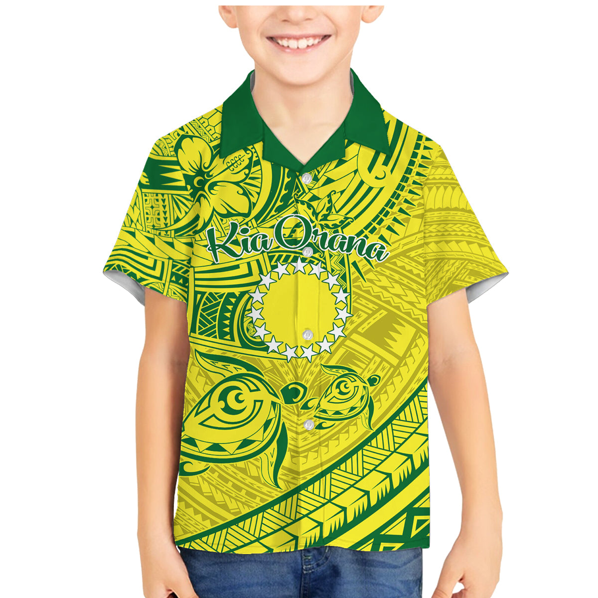 Kia Orana Cook Islands Family Matching Mermaid Dress and Hawaiian Shirt Turtle Yellow Green Polynesian Pattern LT01 Son's Shirt Green - Polynesian Pride