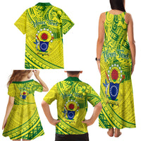 Kia Orana Cook Islands Family Matching Tank Maxi Dress and Hawaiian Shirt Turtle Yellow Green Polynesian Pattern LT01 - Polynesian Pride