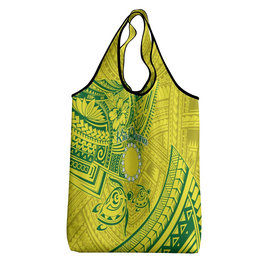 Kia Orana Cook Islands Grocery Bag Turtle Yellow Green Polynesian Pattern