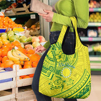 Kia Orana Cook Islands Grocery Bag Turtle Yellow Green Polynesian Pattern