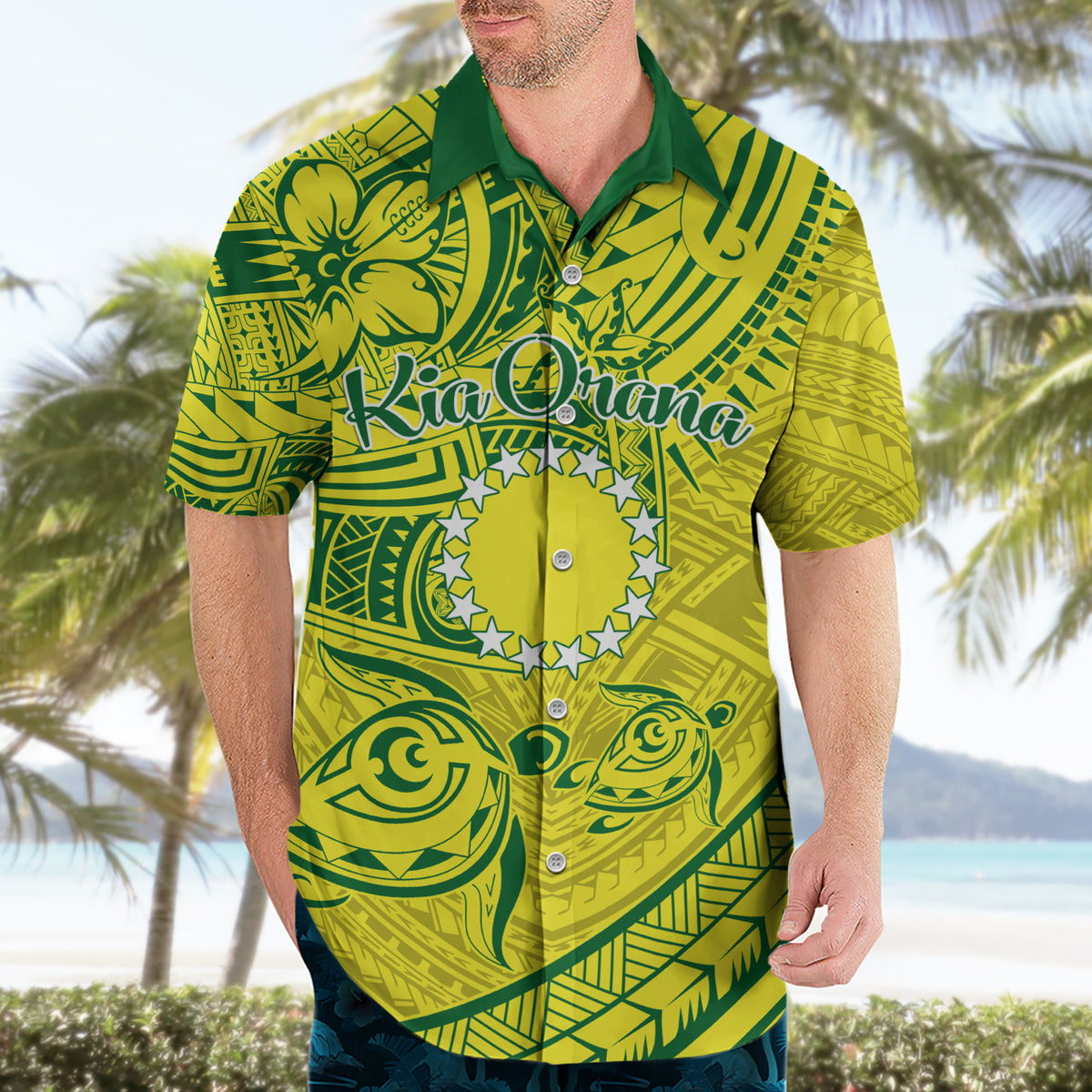 Kia Orana Cook Islands Hawaiian Shirt Turtle Yellow Green Polynesian Pattern LT01 - Polynesian Pride