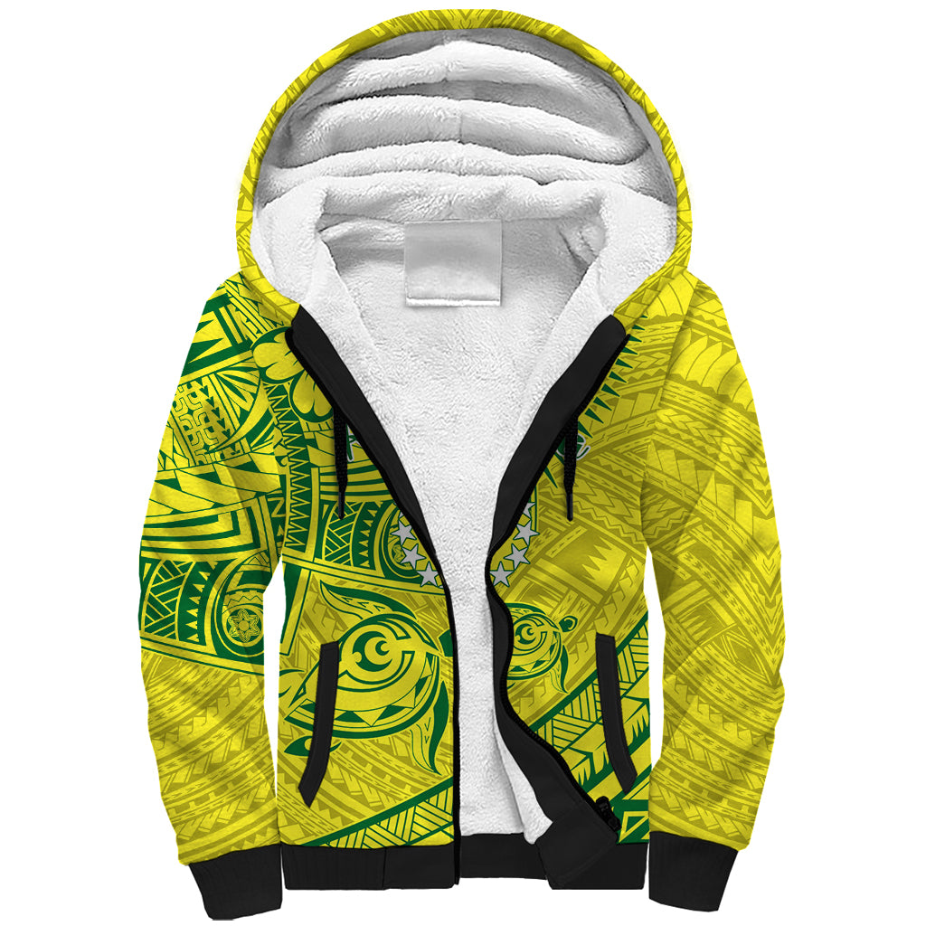 Kia Orana Cook Islands Sherpa Hoodie Turtle Yellow Green Polynesian Pattern LT01 Unisex Green - Polynesian Pride