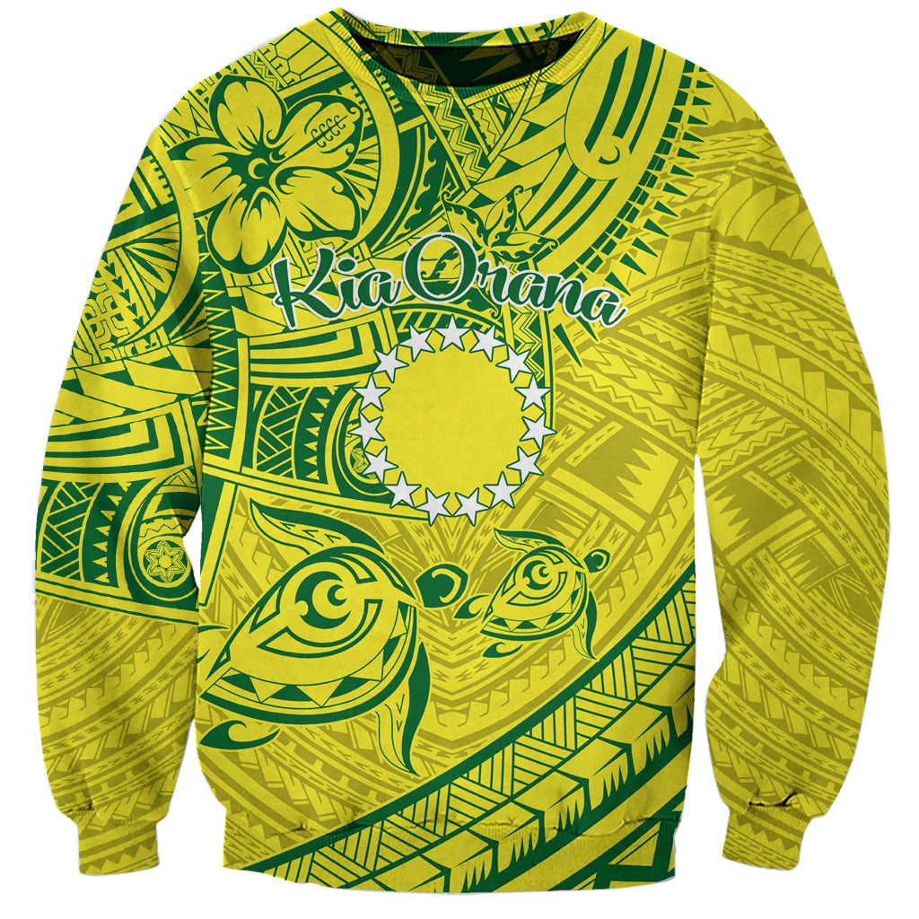 Kia Orana Cook Islands Sweatshirt Turtle Yellow Green Polynesian Pattern LT01 Unisex Green - Polynesian Pride