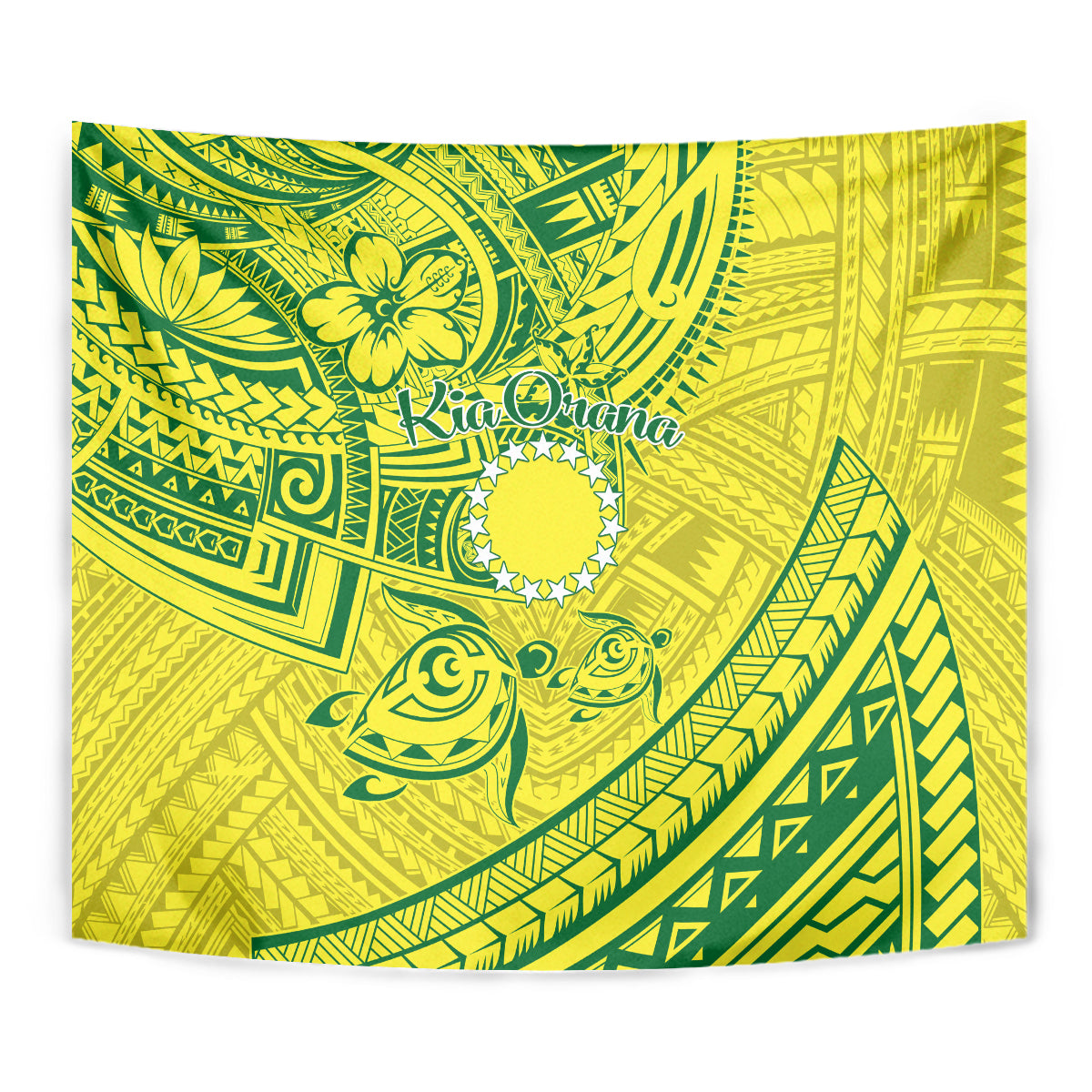 Kia Orana Cook Islands Tapestry Turtle Yellow Green Polynesian Pattern LT01 - Polynesian Pride