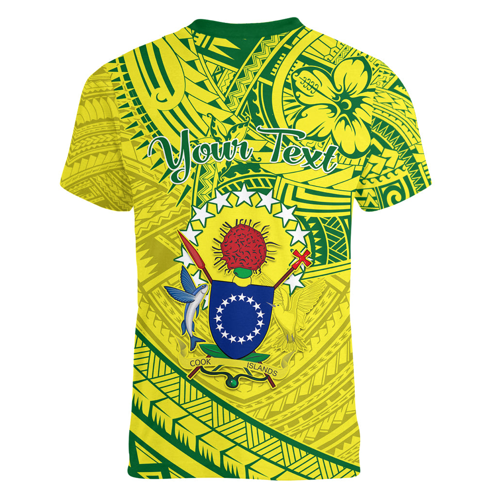 Kia Orana Cook Islands Women V Neck T Shirt Turtle Yellow Green Polynesian Pattern LT01 - Polynesian Pride