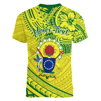 Kia Orana Cook Islands Women V Neck T Shirt Turtle Yellow Green Polynesian Pattern LT01 - Polynesian Pride