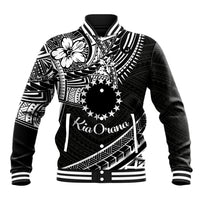 Kia Orana Cook Islands Baseball Jacket Circle Stars With Floral White Pattern LT01 Unisex Black - Polynesian Pride