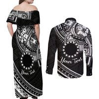 Kia Orana Cook Islands Couples Matching Off Shoulder Maxi Dress and Long Sleeve Button Shirt Circle Stars With Floral White Pattern LT01 - Polynesian Pride