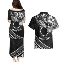 Kia Orana Cook Islands Couples Matching Puletasi Dress and Hawaiian Shirt Circle Stars With Floral White Pattern LT01 - Polynesian Pride