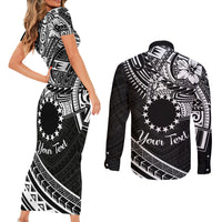 Kia Orana Cook Islands Couples Matching Short Sleeve Bodycon Dress and Long Sleeve Button Shirt Circle Stars With Floral White Pattern LT01 - Polynesian Pride