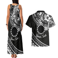 Kia Orana Cook Islands Couples Matching Tank Maxi Dress and Hawaiian Shirt Circle Stars With Floral White Pattern LT01 - Polynesian Pride
