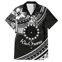 Kia Orana Cook Islands Family Matching Off Shoulder Maxi Dress and Hawaiian Shirt Circle Stars With Floral White Pattern LT01 Dad's Shirt - Short Sleeve Black - Polynesian Pride