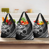 Kia Orana Cook Islands Grocery Bag Circle Stars With Floral White Pattern