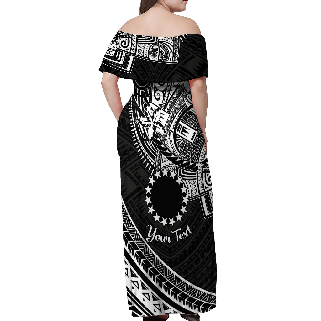 Kia Orana Cook Islands Off Shoulder Maxi Dress Circle Stars With Floral White Pattern LT01 - Polynesian Pride