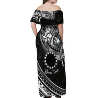 Kia Orana Cook Islands Off Shoulder Maxi Dress Circle Stars With Floral White Pattern LT01 - Polynesian Pride