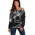 Kia Orana Cook Islands Off Shoulder Sweater Circle Stars With Floral White Pattern LT01 Women Black - Polynesian Pride