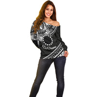 Kia Orana Cook Islands Off Shoulder Sweater Circle Stars With Floral White Pattern LT01 - Polynesian Pride