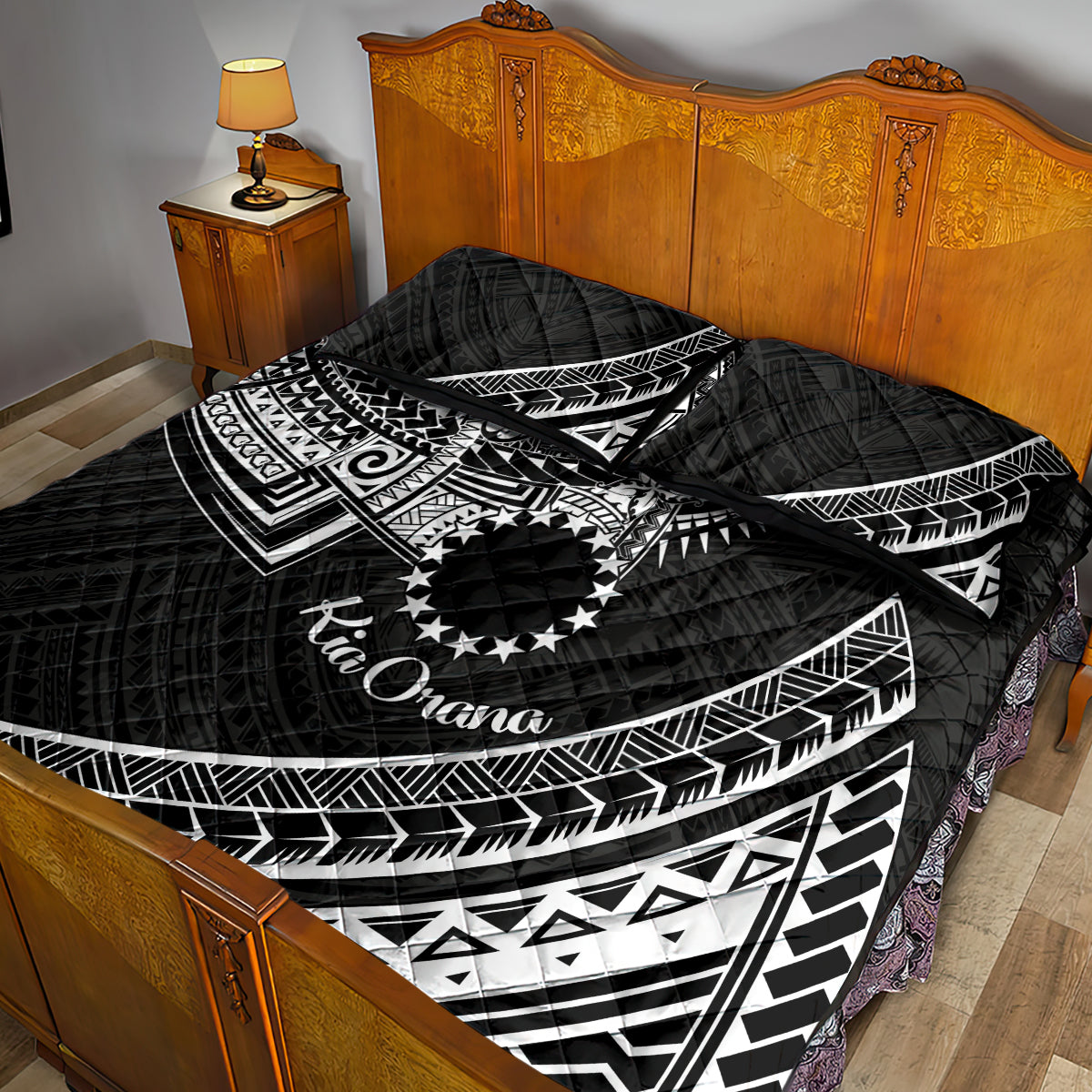 Kia Orana Cook Islands Quilt Bed Set Circle Stars With Floral White Pattern LT01 - Polynesian Pride