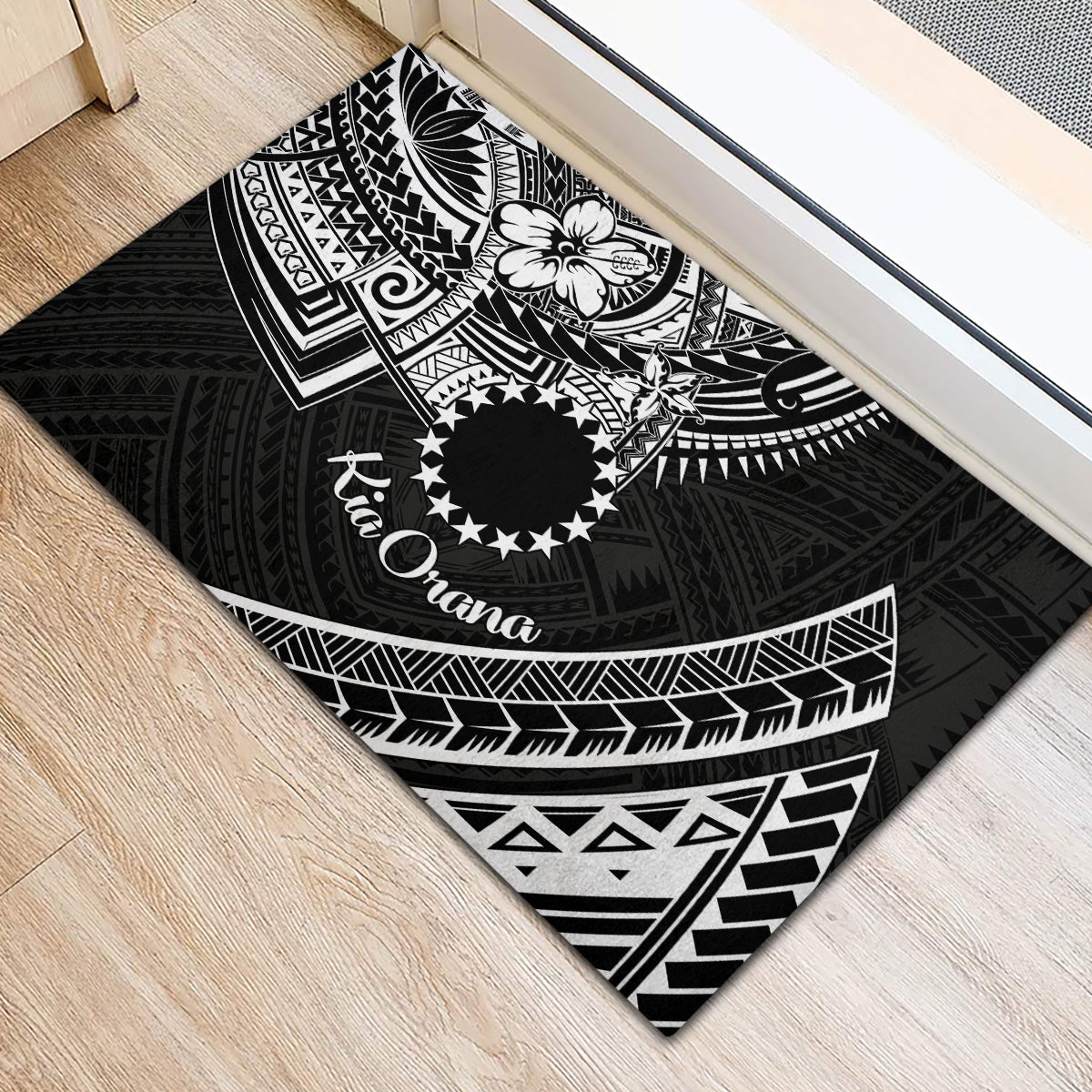 Kia Orana Cook Islands Rubber Doormat Circle Stars With Floral White Pattern LT01 - Polynesian Pride