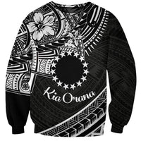 Kia Orana Cook Islands Sweatshirt Circle Stars With Floral White Pattern LT01 Unisex Black - Polynesian Pride