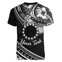 Kia Orana Cook Islands Women V Neck T Shirt Circle Stars With Floral White Pattern LT01 - Polynesian Pride