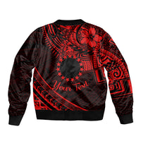 Kia Orana Cook Islands Bomber Jacket Circle Stars With Floral Red Pattern LT01 - Polynesian Pride